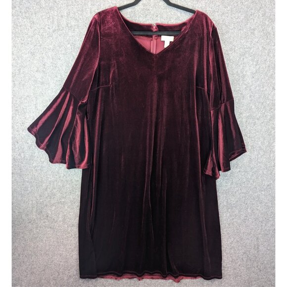 Appleseed's Dresses & Skirts - Appleseed's Womens XL Burgundy Stretch Velvet Dress V-Neck 3/4 Bell Sleeve USA